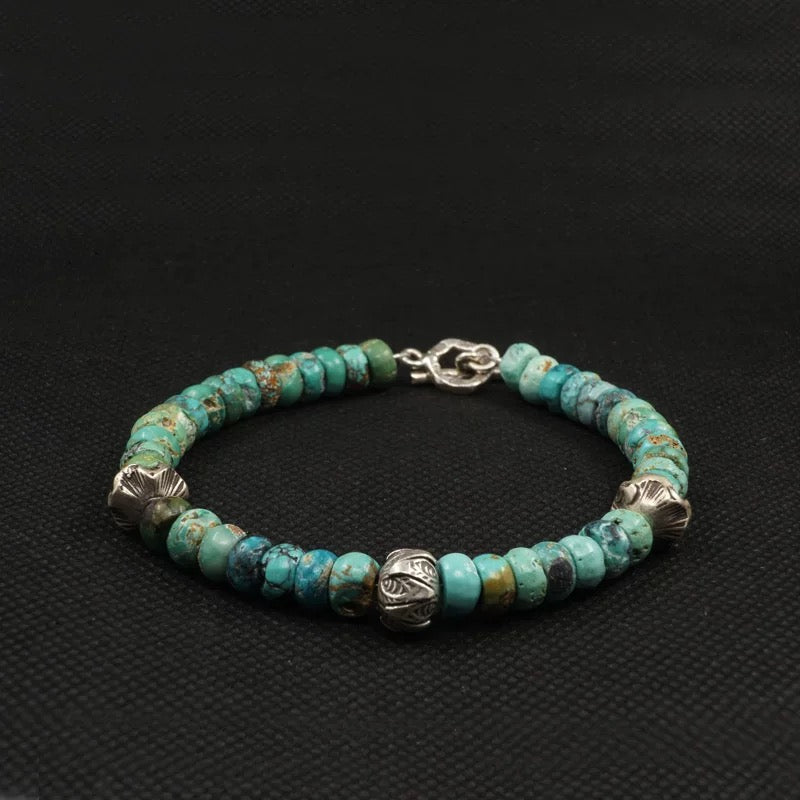 Handmade Raw Turquoise & Ancient Tibetan Silver Bracelet(6-7mm)
