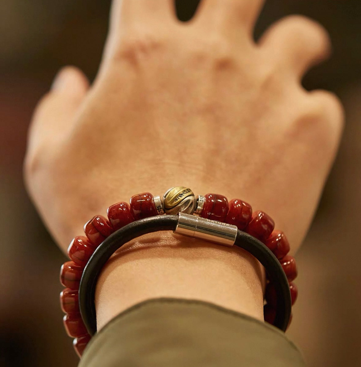 Tibetan Yak Bone Mala Bracelet for Men (10mm) with 925 Sterling Silver