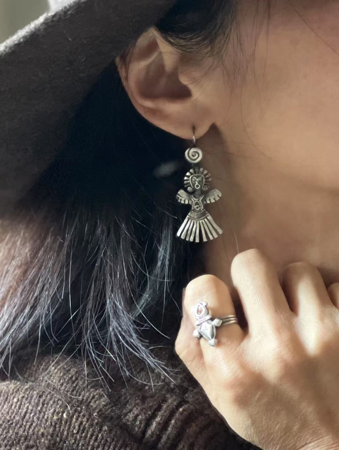 Tibetan Auspicious Guardian Earrings With Sterling Silver