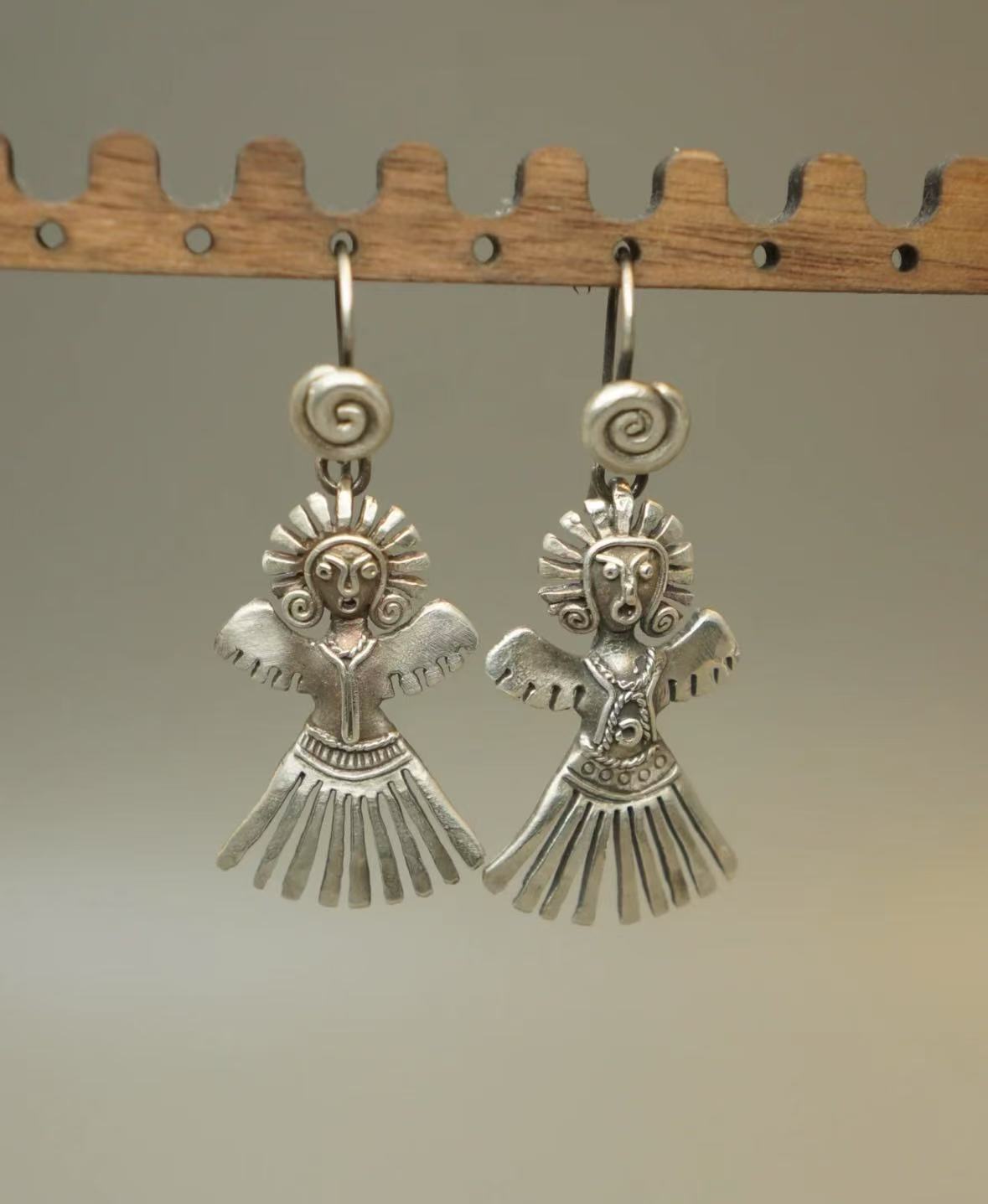 Tibetan Auspicious Guardian Earrings With Sterling Silver