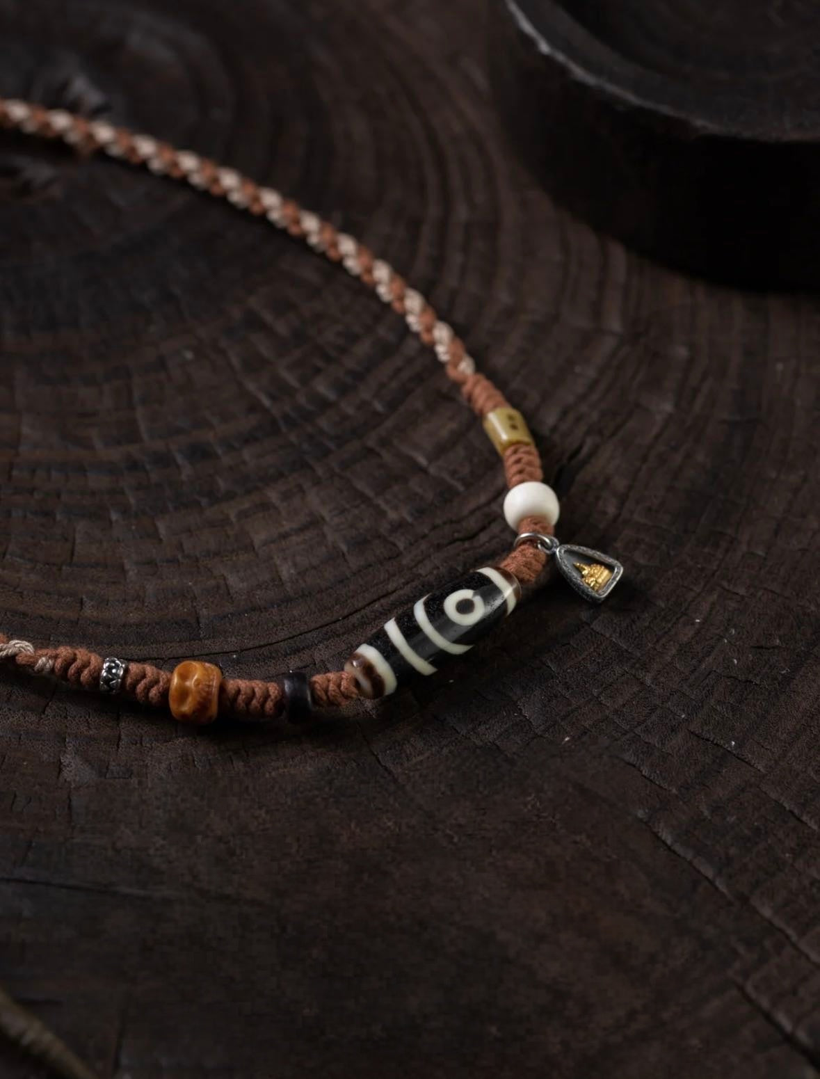 Tibetan Handmade Two-Eye Dzi Bead Necklace | One-of-a-Kind