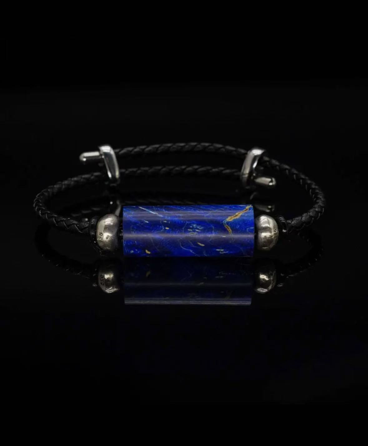 Blue Stabilized Wood Leather Bracelet
