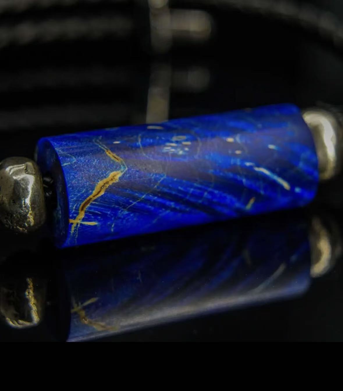 Blue Stabilized Wood Leather Bracelet