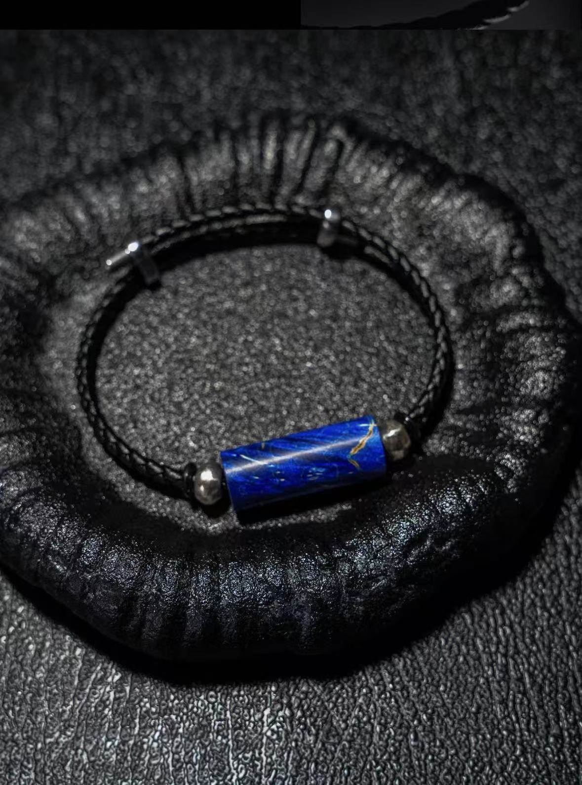 Blue Stabilized Wood Leather Bracelet
