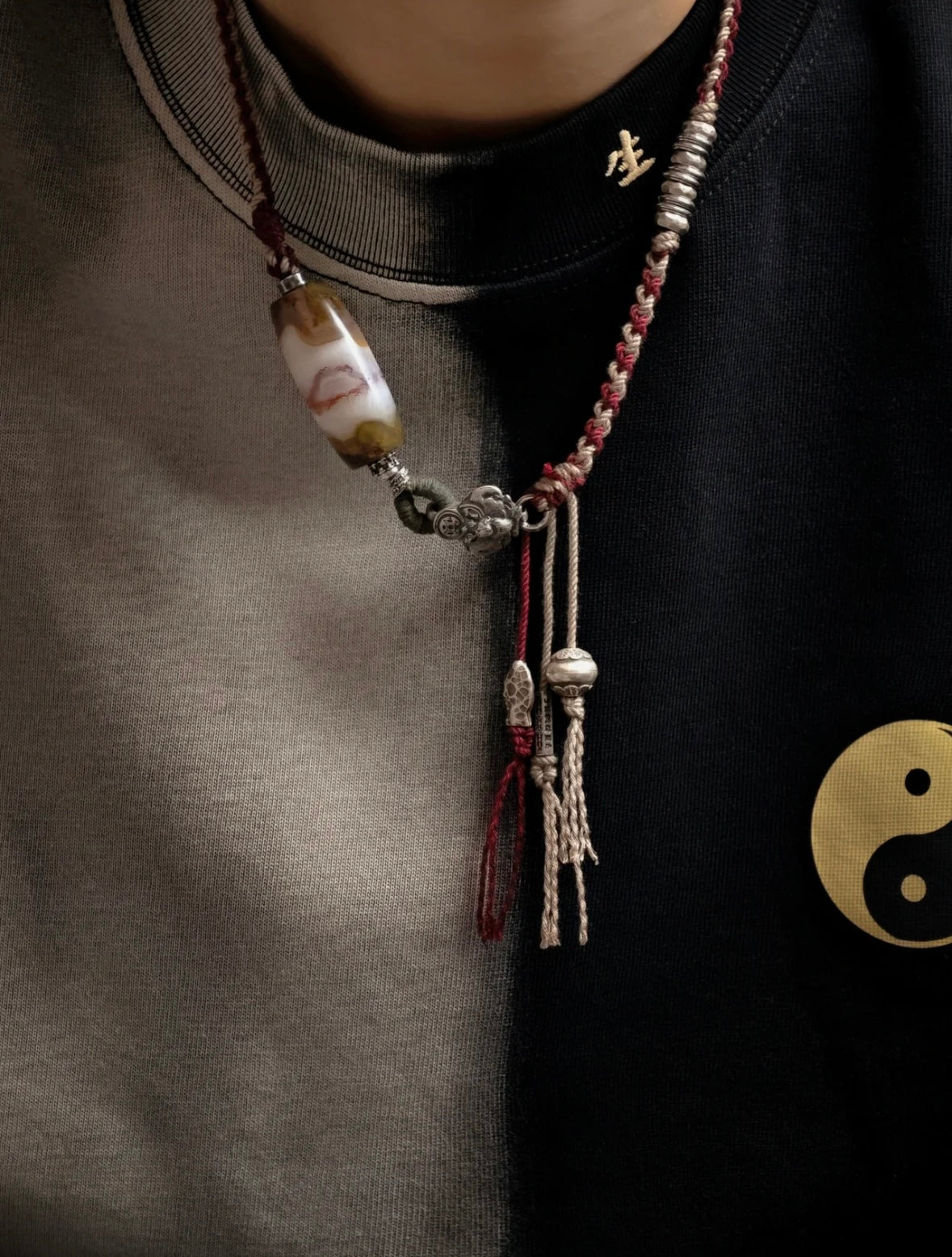 Protective & Blessing Tibetan Dzi 925 Sterling Silver Necklace