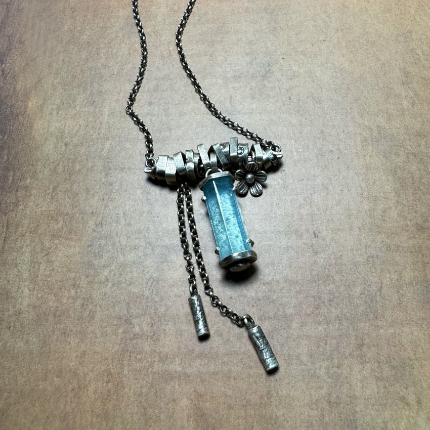 Purifying & Calming Aquamarine Pillar 925 Sterling Silver Necklace