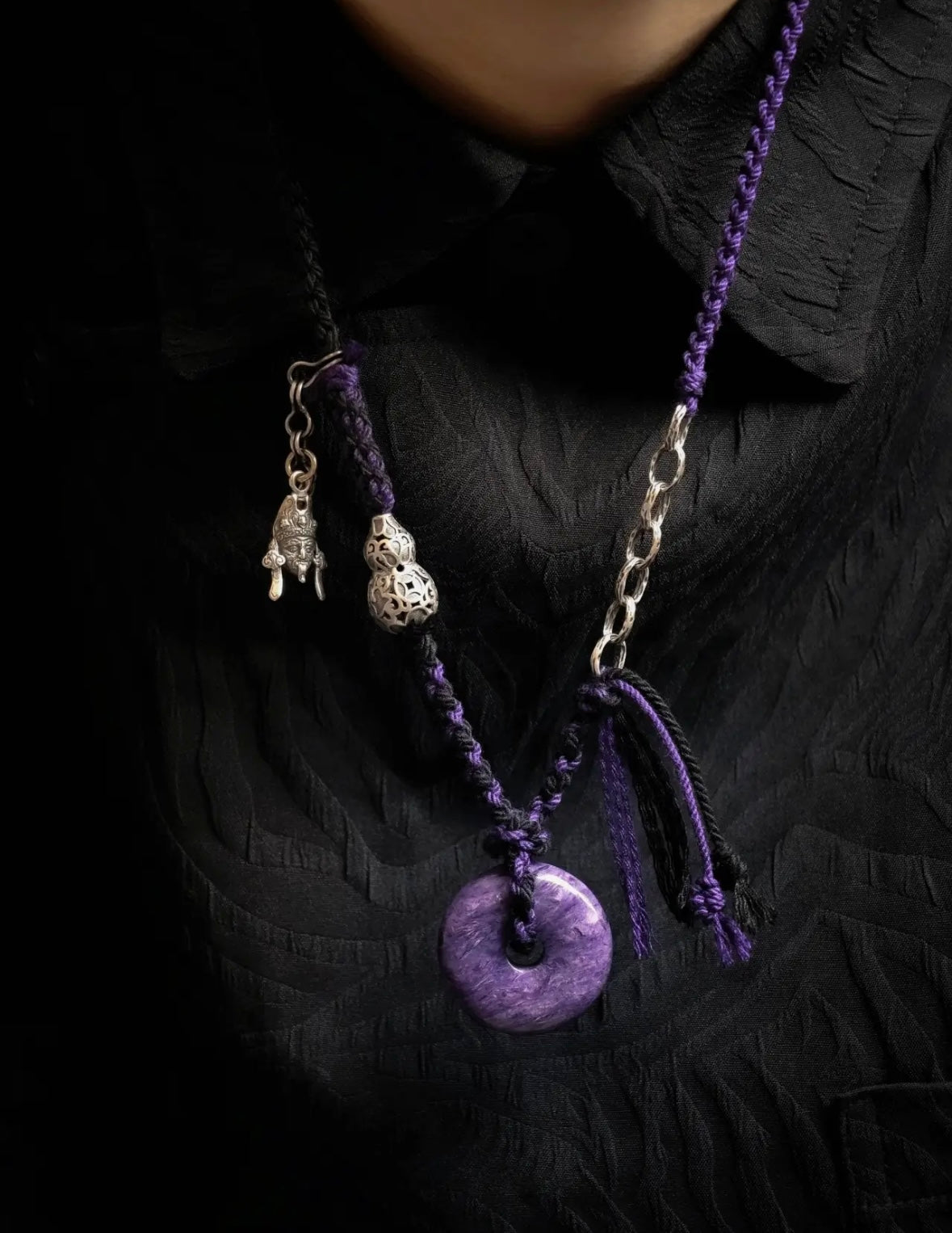 Peace & Clarity Tibetan Purple Charoite Pendant Necklace