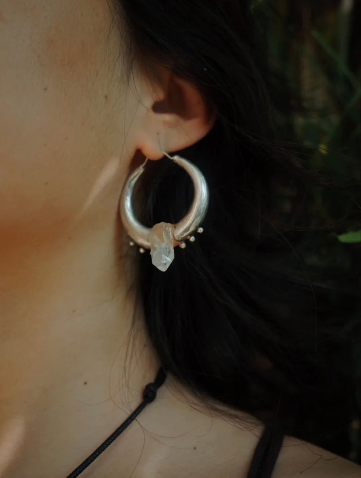 Himalayan Clear Crystal 925 Sterling Silver Ear Hoops