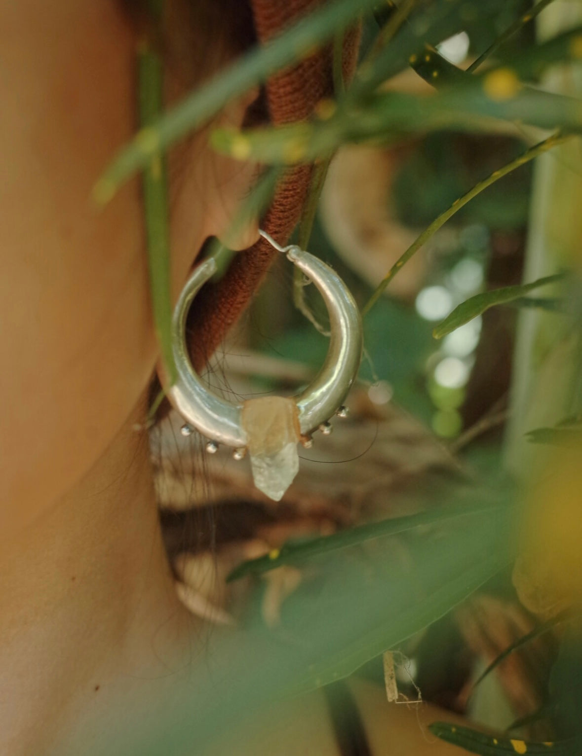 Himalayan Clear Crystal 925 Sterling Silver Ear Hoops