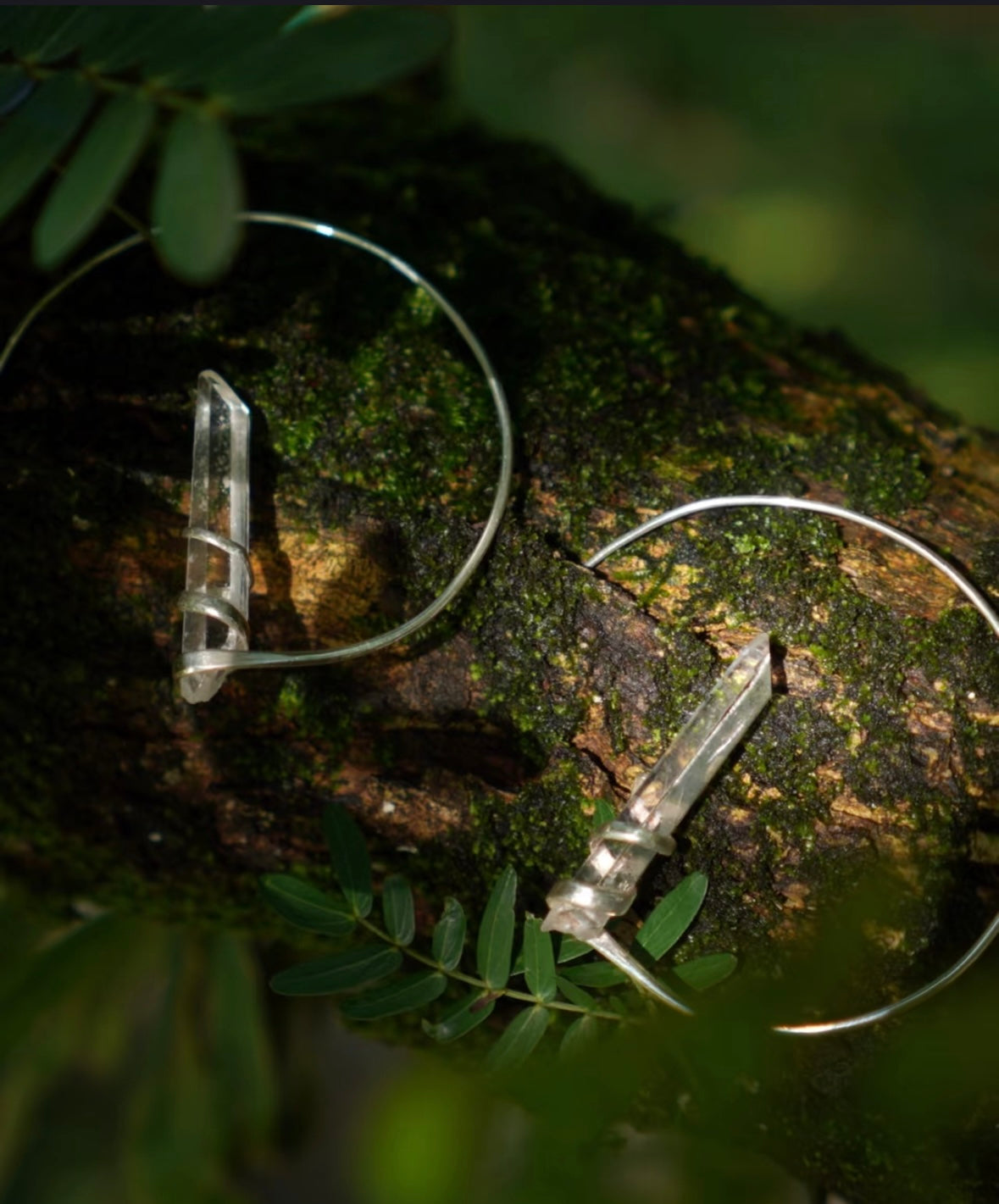 Himalayan Clear Crystal 925 Sterling Silver Statement Ear Hoops