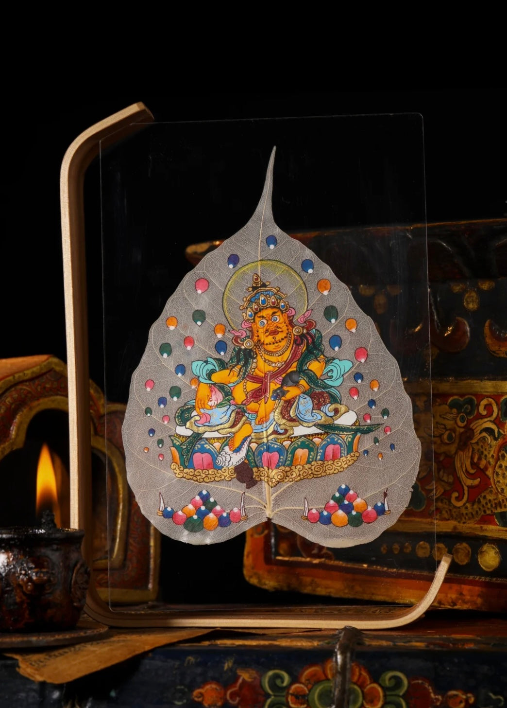 Sacred Tibetan Yellow Jambhala Bodhi Leaf Altar Piece