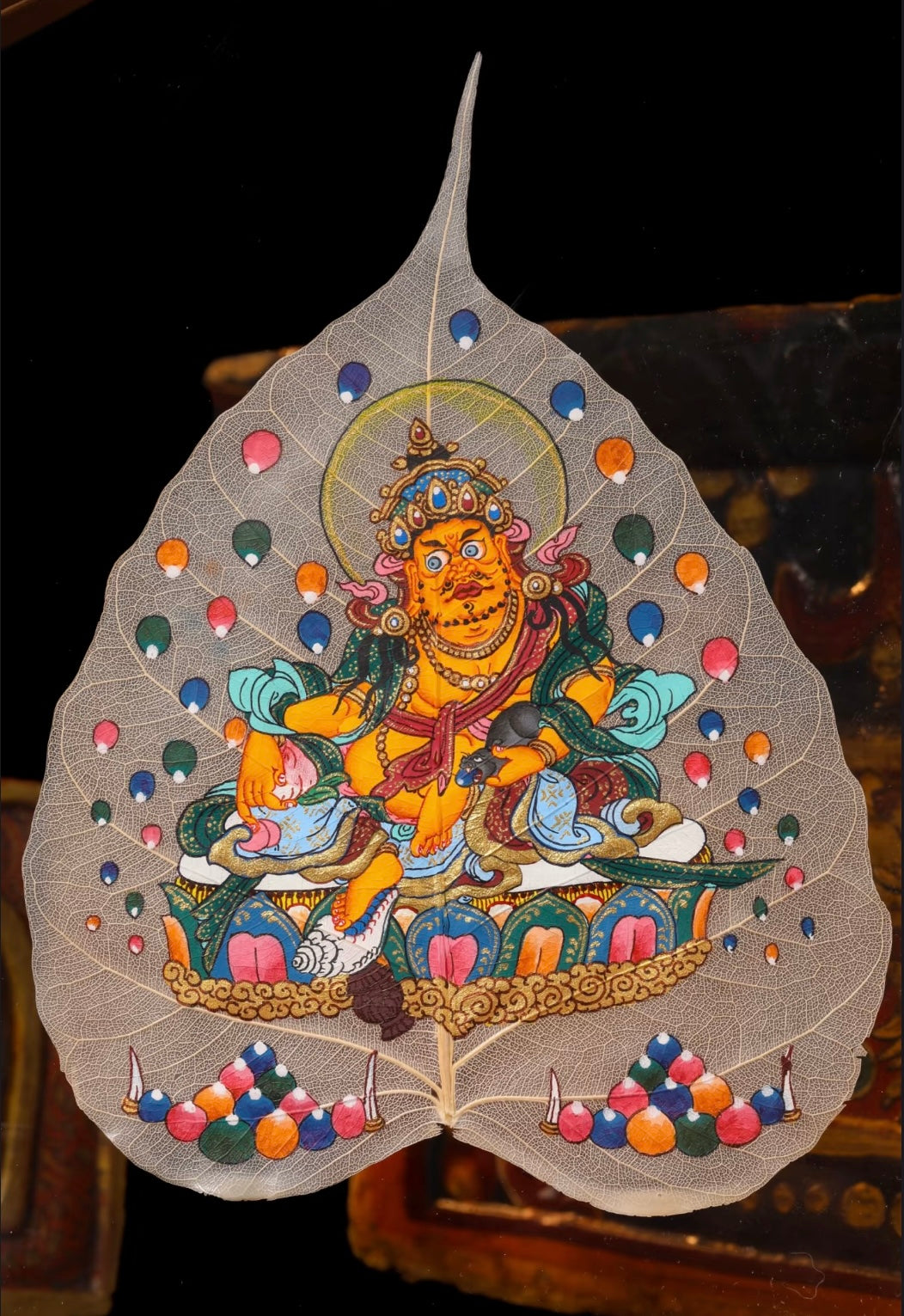 Sacred Tibetan Yellow Jambhala Bodhi Leaf Altar Piece