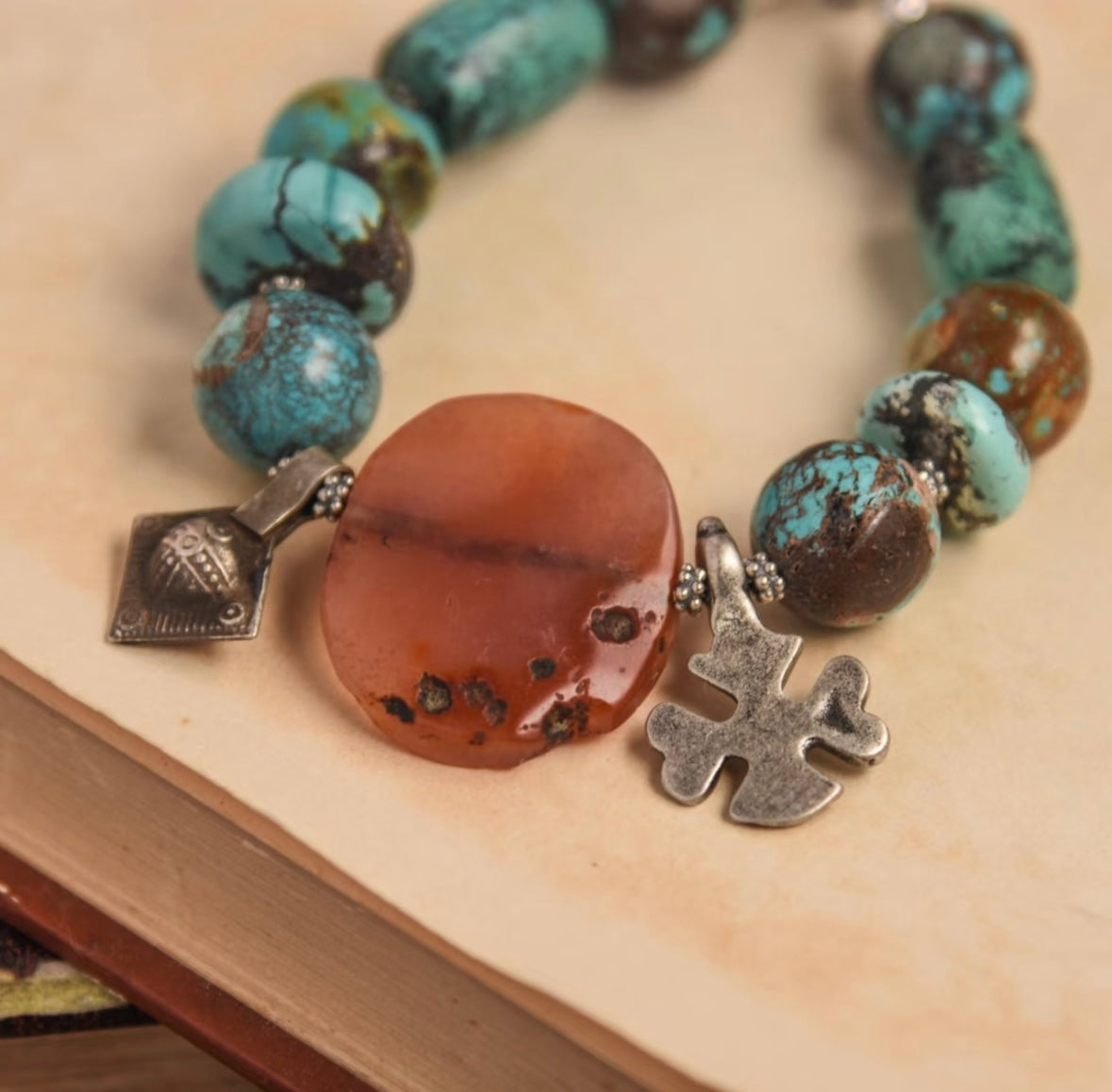 Handmade turquoise paired with Sassanid seal bracelet