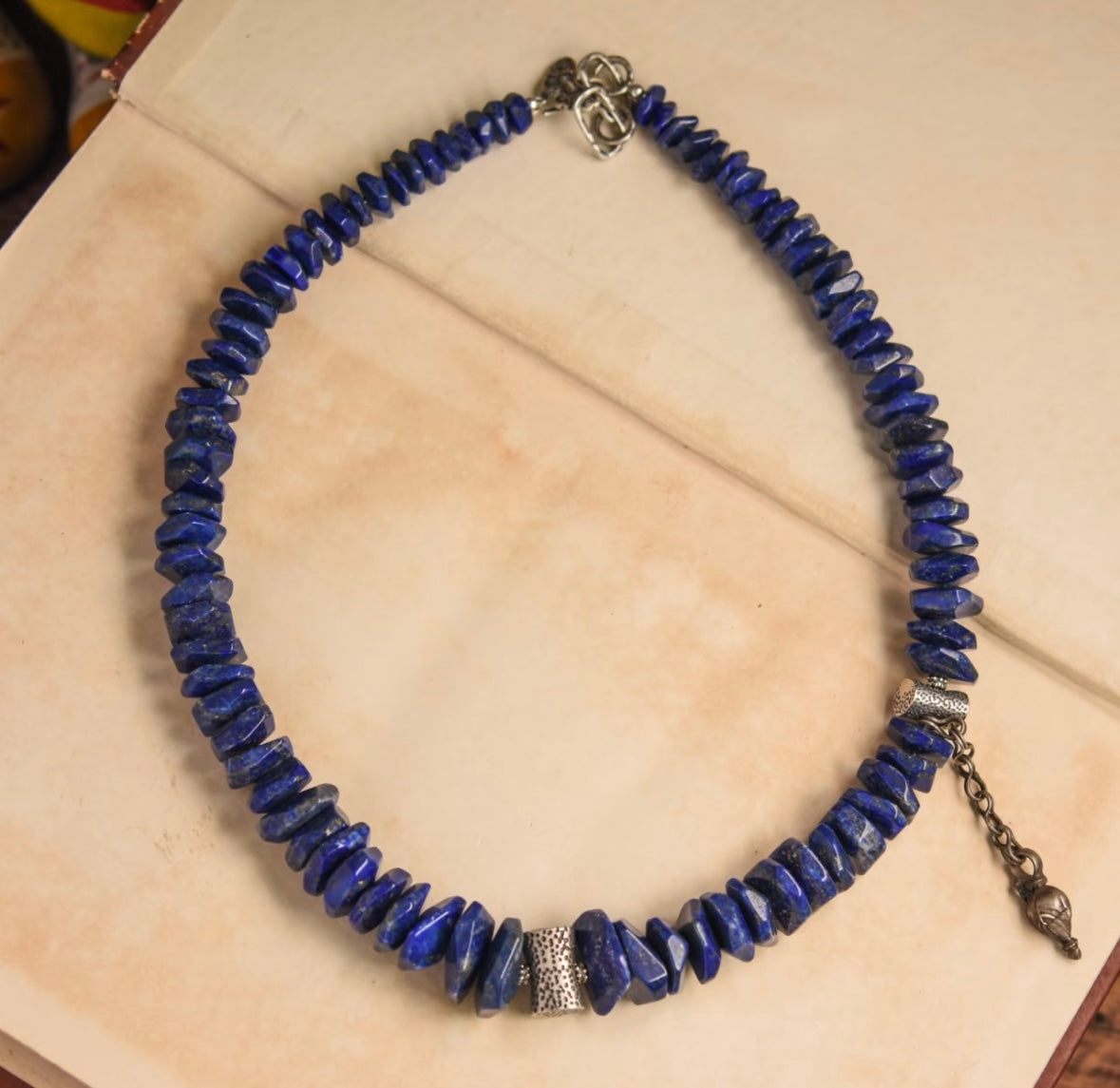Tibetan style old mine lapis lazuli paired with 925 Sterling silver necklace
