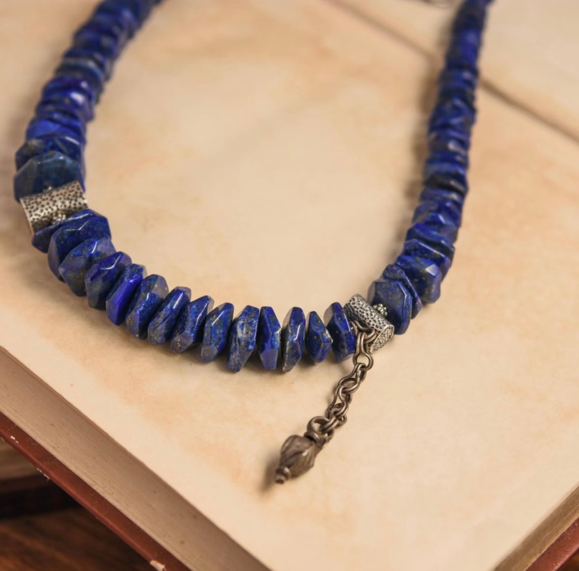 Tibetan style old mine lapis lazuli paired with 925 Sterling silver necklace