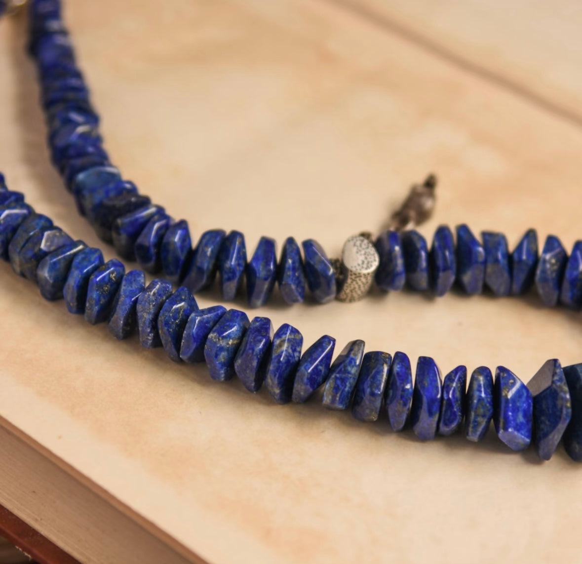 Tibetan style old mine lapis lazuli paired with 925 Sterling silver necklace