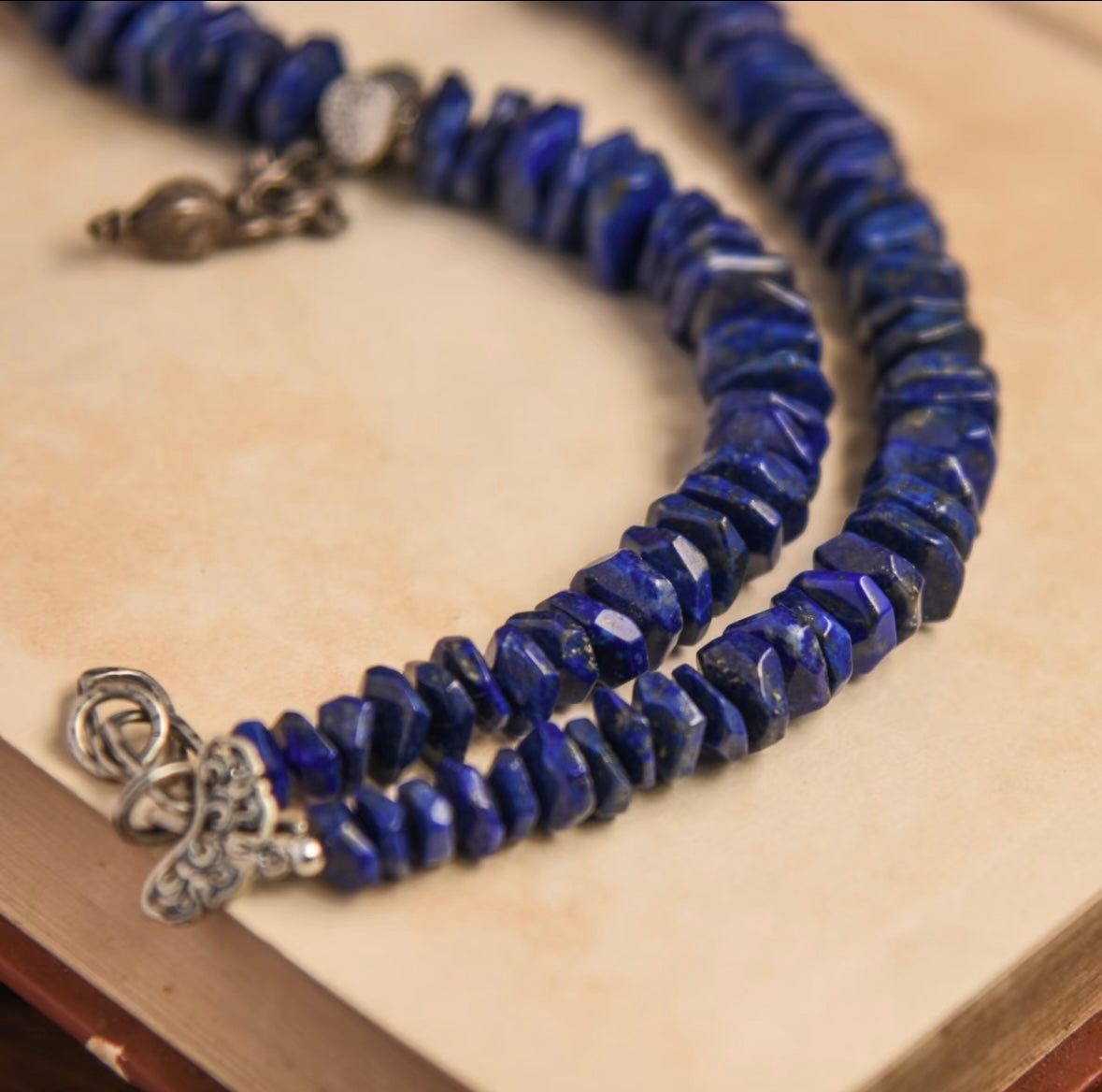 Tibetan style old mine lapis lazuli paired with 925 Sterling silver necklace