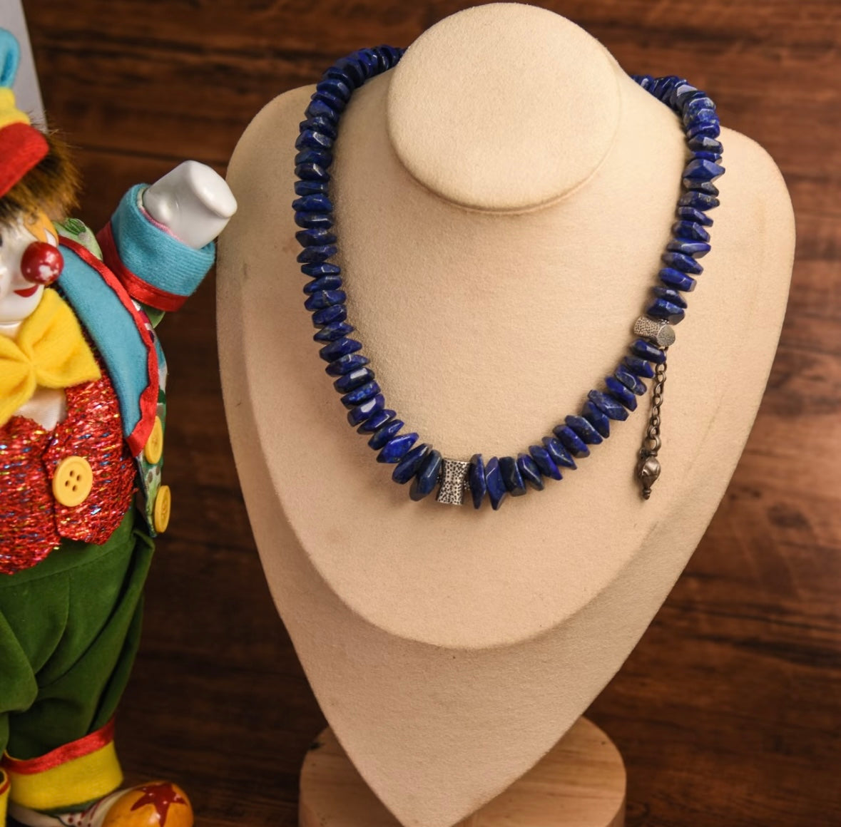 Tibetan style old mine lapis lazuli paired with 925 Sterling silver necklace