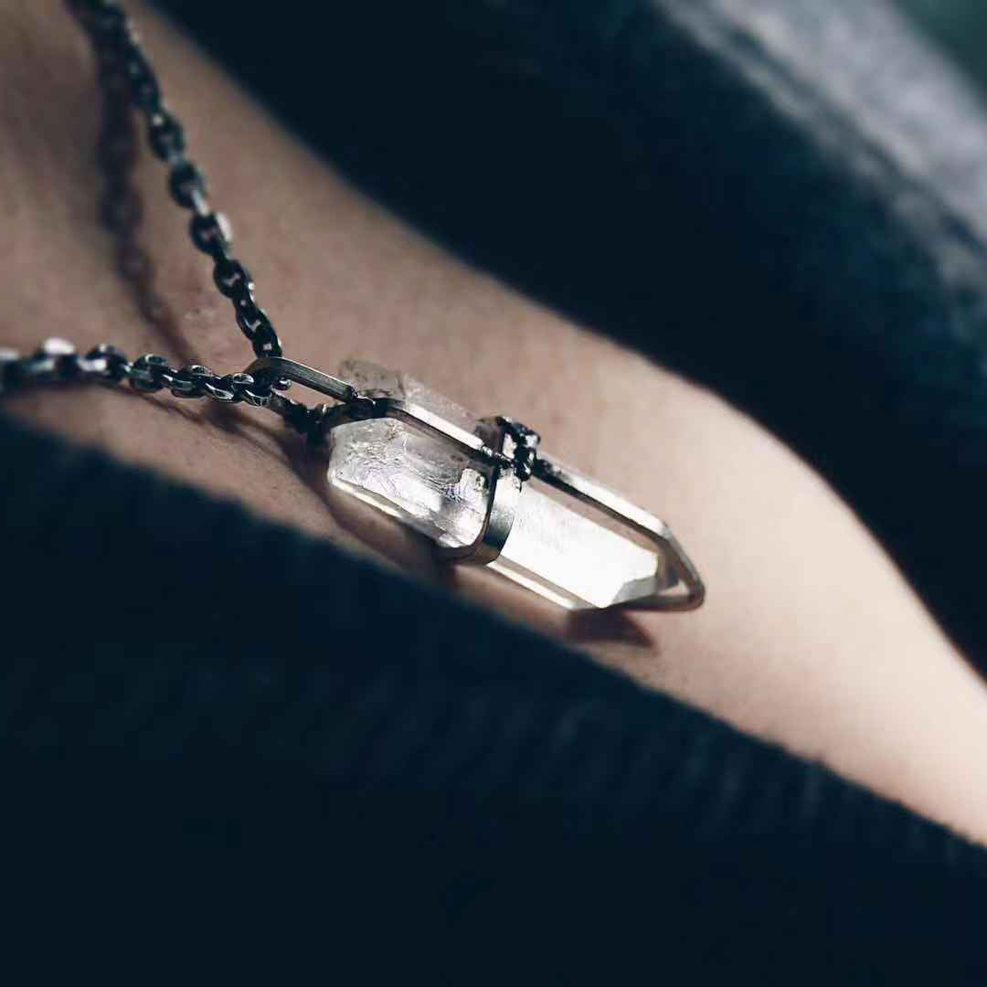 Tibetan Quartz 925 Sterling Silver Cross Pendant Necklace