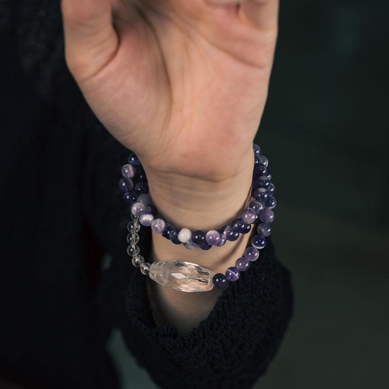 Tibetan Amethyst & Clear Crystal Healing Bracelet