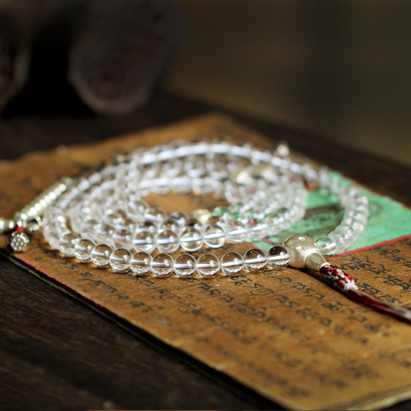 Tibetan 108 Clear Quartz Mala Bracelet(Necklace)