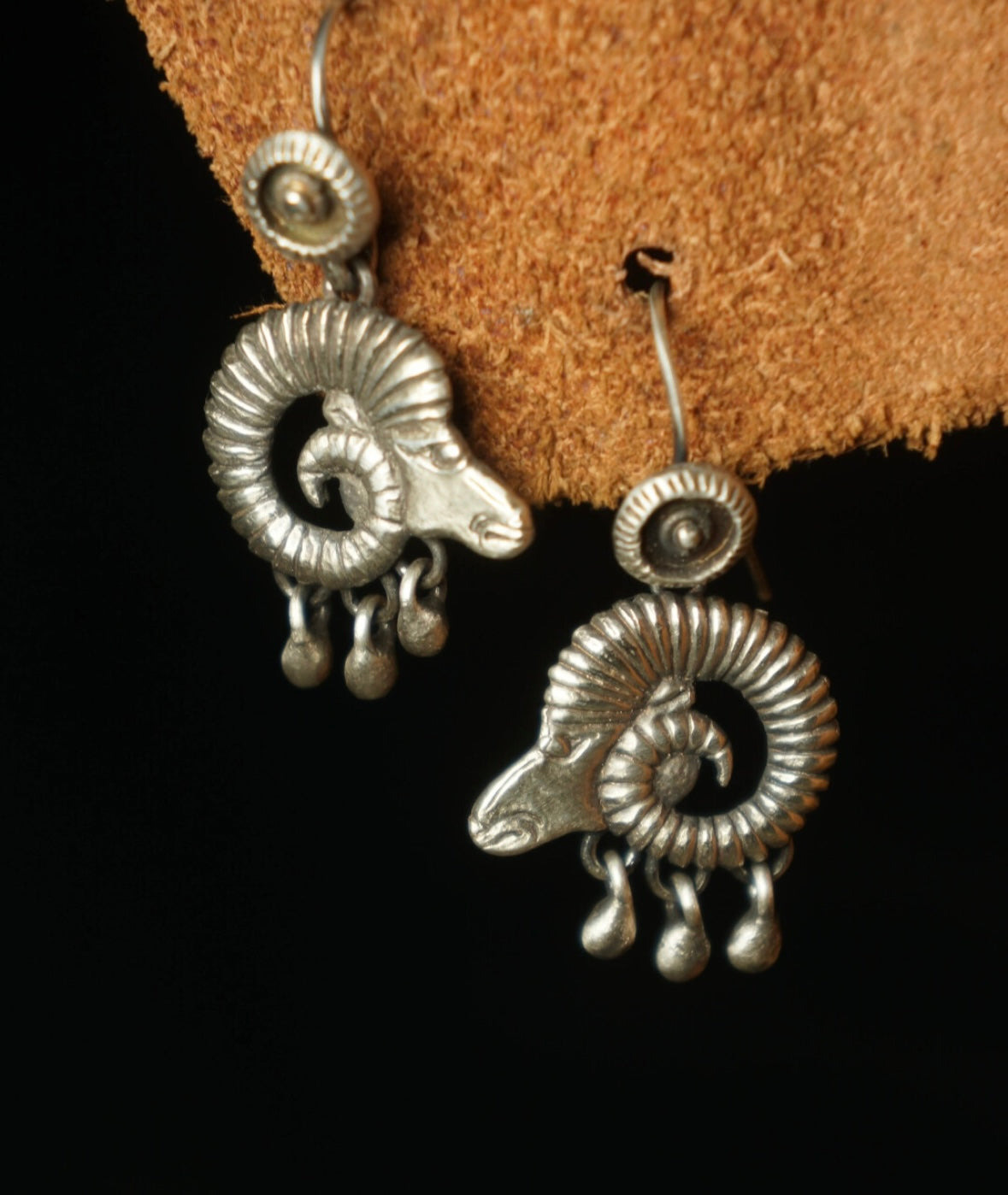 Tibetan Antelope Head Silver Dangle Earrings