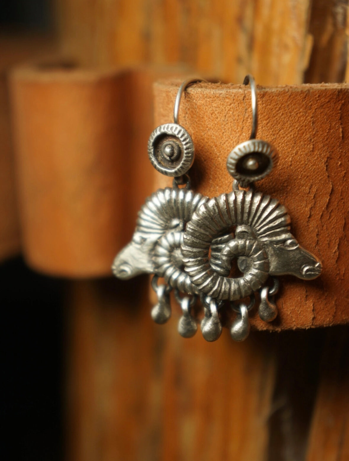 Tibetan Antelope Head Silver Dangle Earrings