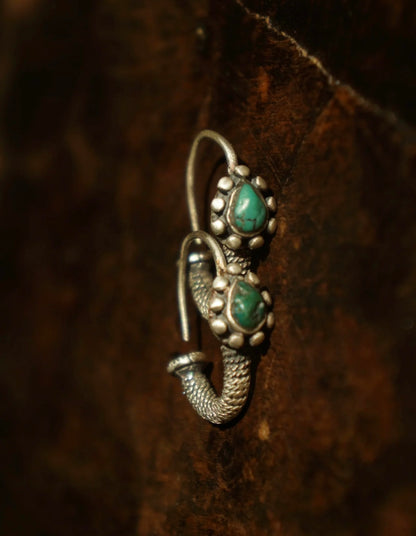 Tibetan Turquoise Silver Hoop Earrings