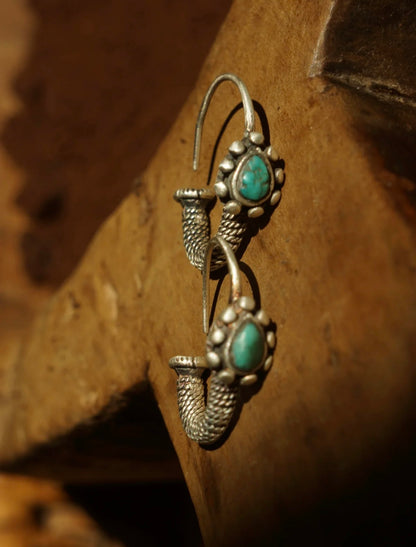 Tibetan Turquoise Silver Hoop Earrings