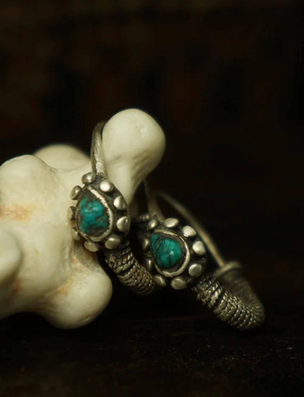 Tibetan Turquoise Silver Hoop Earrings