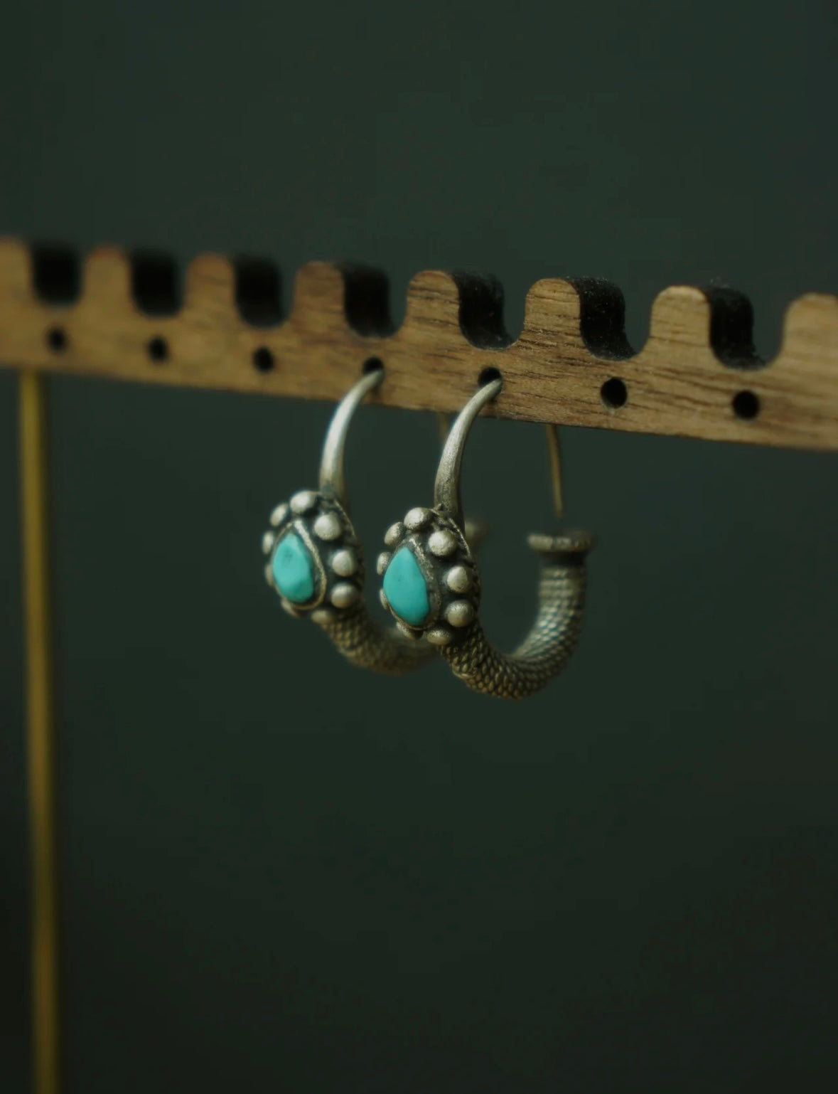 Tibetan Turquoise Silver Hoop Earrings