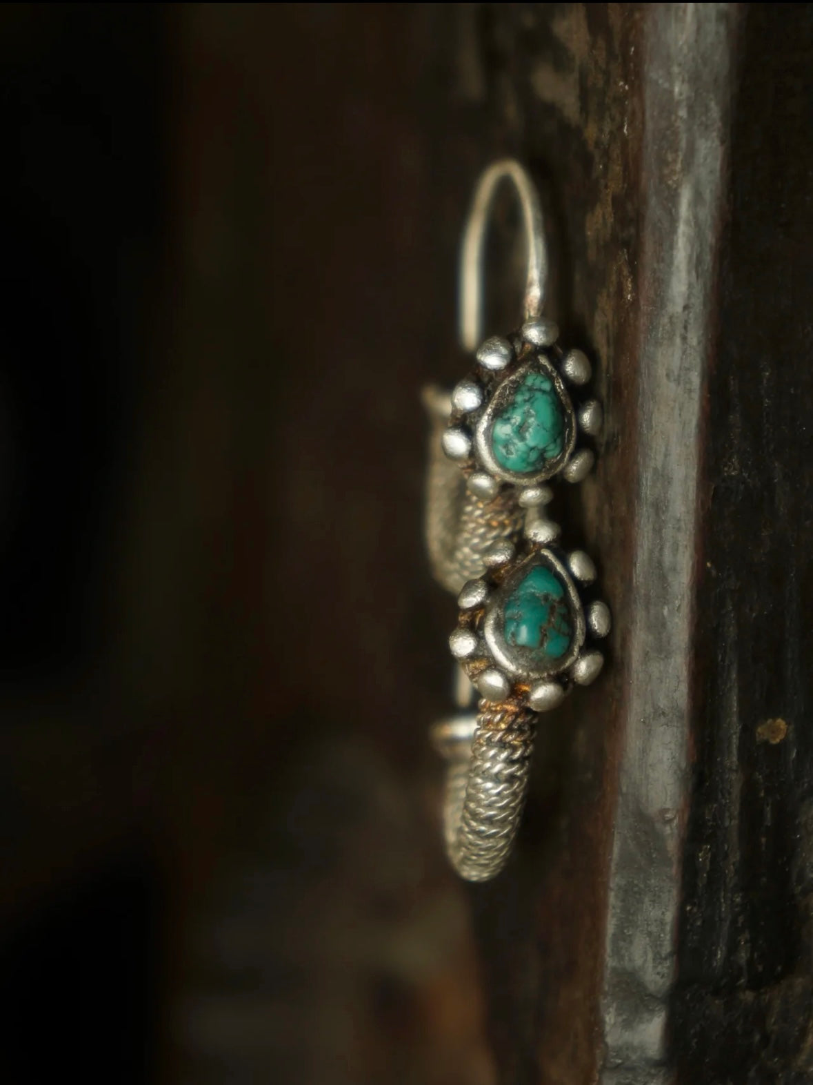 Tibetan Turquoise Silver Hoop Earrings