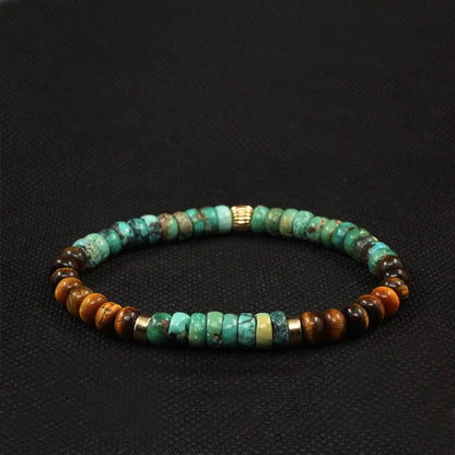 Artisan-Crafted Turquoise & Tiger’s Eye Bracelet with 14K Gold Accents