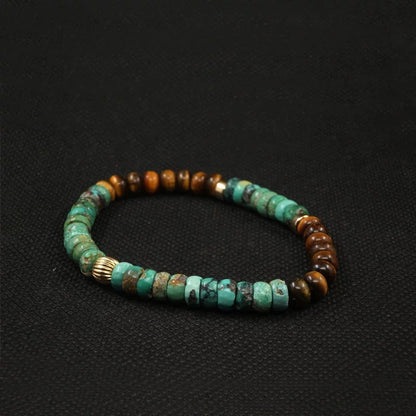 Artisan-Crafted Turquoise & Tiger’s Eye Bracelet with 14K Gold Accents