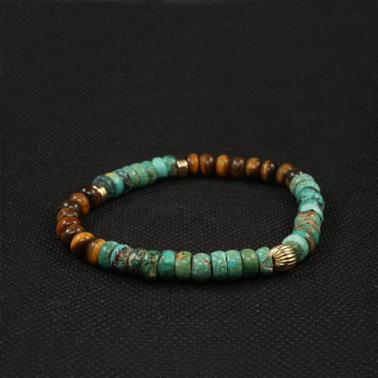 Artisan-Crafted Turquoise & Tiger’s Eye Bracelet with 14K Gold Accents