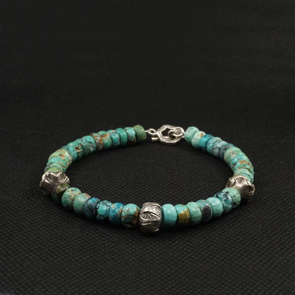 Handmade Raw Turquoise & Ancient Tibetan Silver Bracelet(6-7mm)