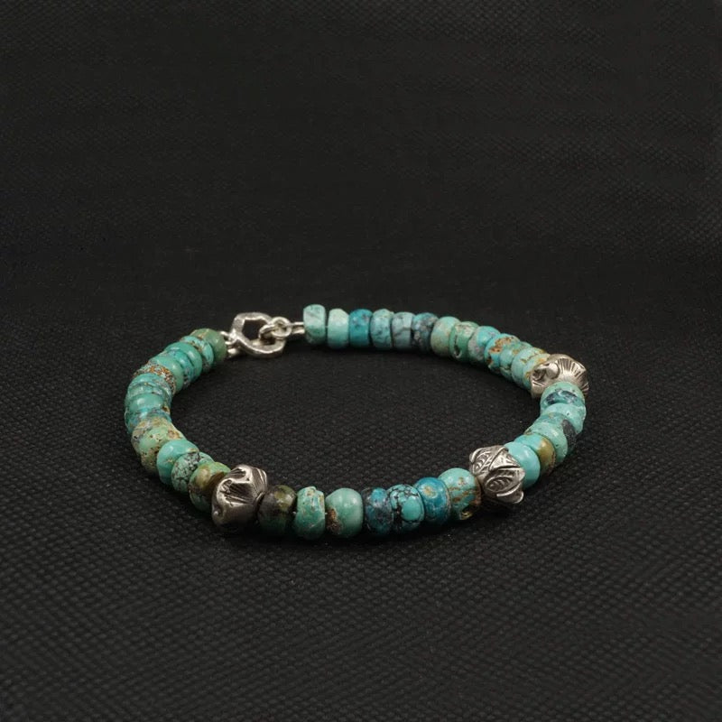 Handmade Raw Turquoise & Ancient Tibetan Silver Bracelet(6-7mm)