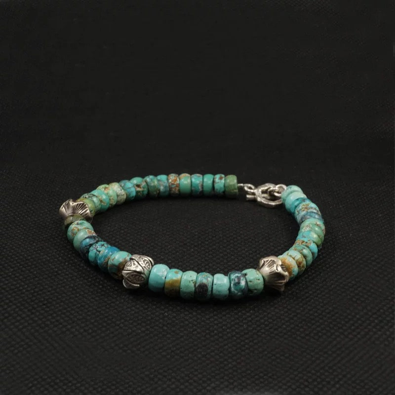 Handmade Raw Turquoise & Ancient Tibetan Silver Bracelet(6-7mm)