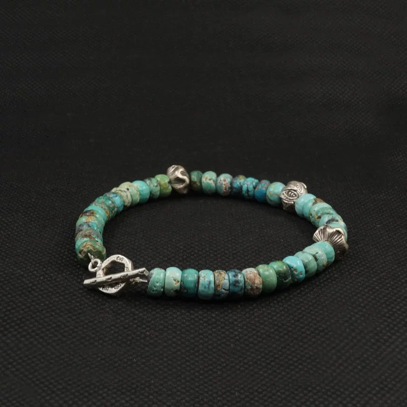 Handmade Raw Turquoise & Ancient Tibetan Silver Bracelet(6-7mm)