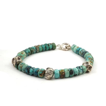 Handmade Raw Turquoise & Ancient Tibetan Silver Bracelet(6-7mm)