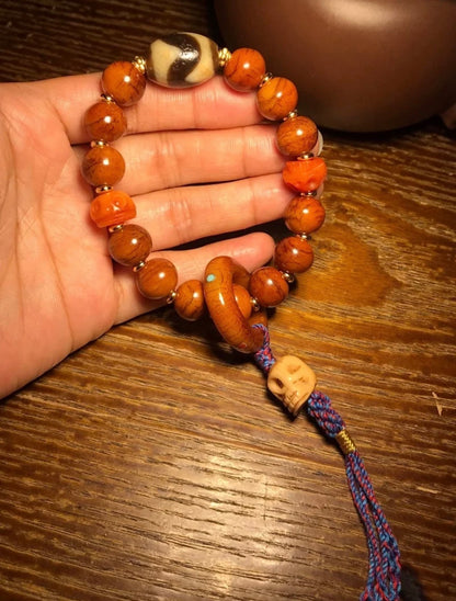 Tibetan Yak Bone & Tiger Eye Dzi Bead Multi-Treasure Bracelet