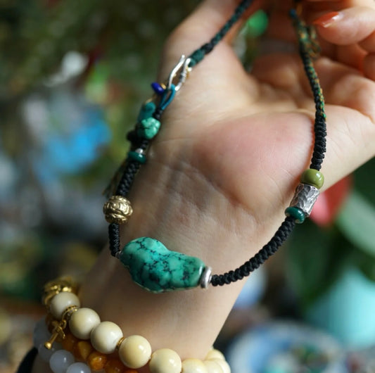 Tibetan-Inspired Vintage Turquoise Freeform Necklace