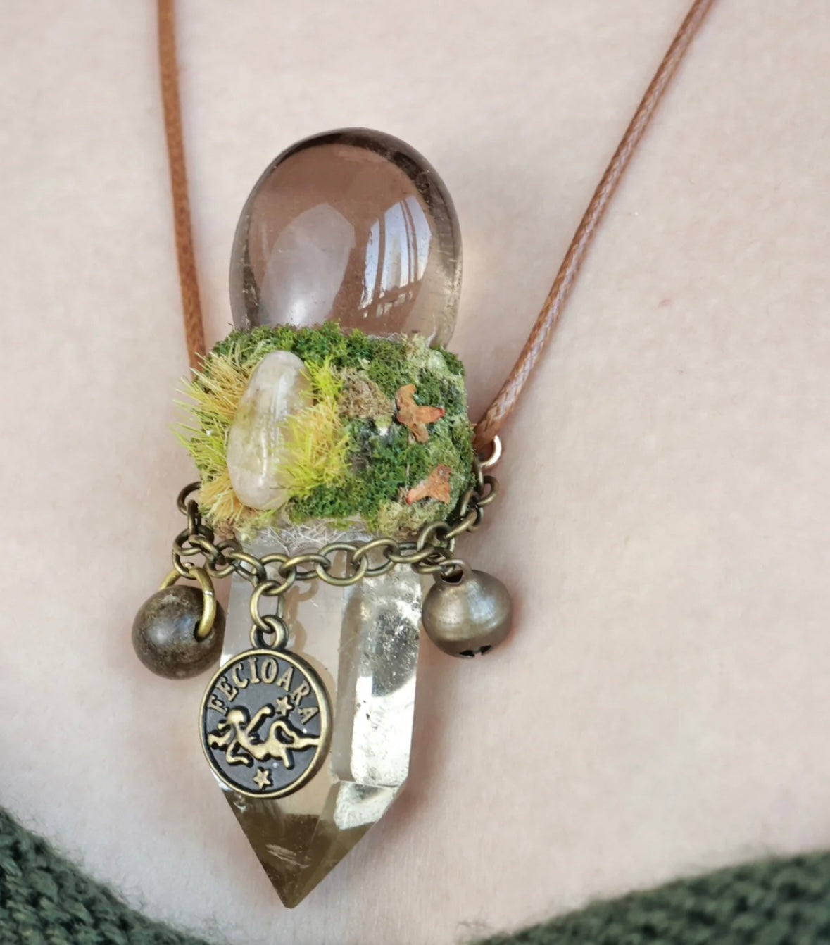 Handcrafted Tibetan Mystique: Natural Smoky Quartz Citrine Wand Necklace