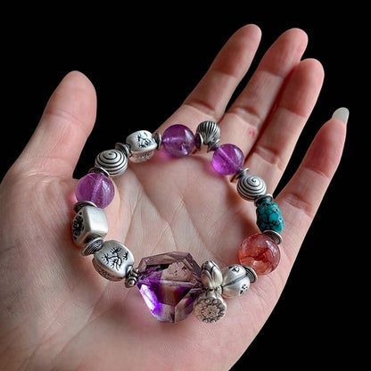 Tibetan-Style Super Seven Crystal Raw Stone Bracelet – Unique One-of-a-Kind Artisan Piece