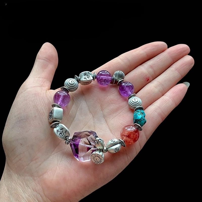 Tibetan-Style Super Seven Crystal Raw Stone Bracelet – Unique One-of-a-Kind Artisan Piece