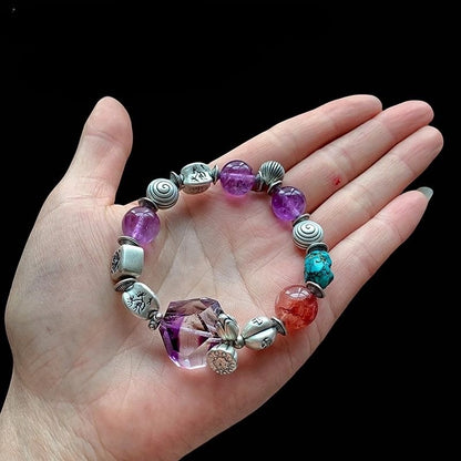 Tibetan-Style Super Seven Crystal Raw Stone Bracelet – Unique One-of-a-Kind Artisan Piece