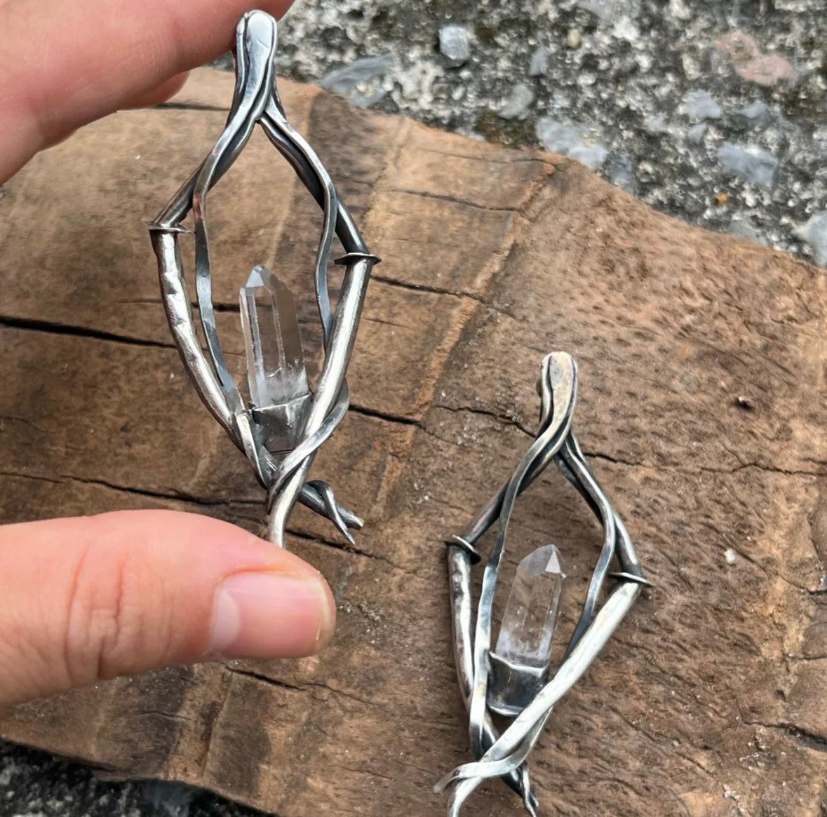 Tibetan Handcrafted Himalayan Clear Quartz Earrings – 925 Sterling Silver Sacred Flow