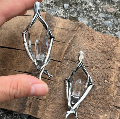 Tibetan Handcrafted Himalayan Clear Quartz Earrings – 925 Sterling Silver Sacred Flow