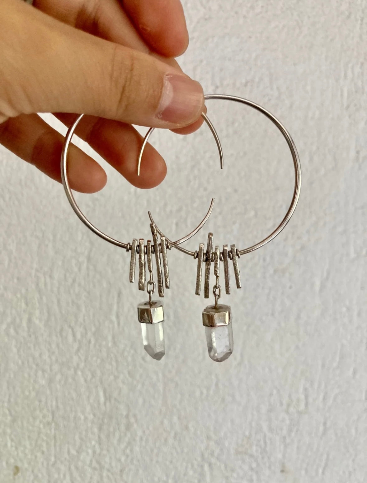 Tibetan Artisan-Crafted Himalayan Clear Quartz Earrings – 925 Silver Lunar Motion