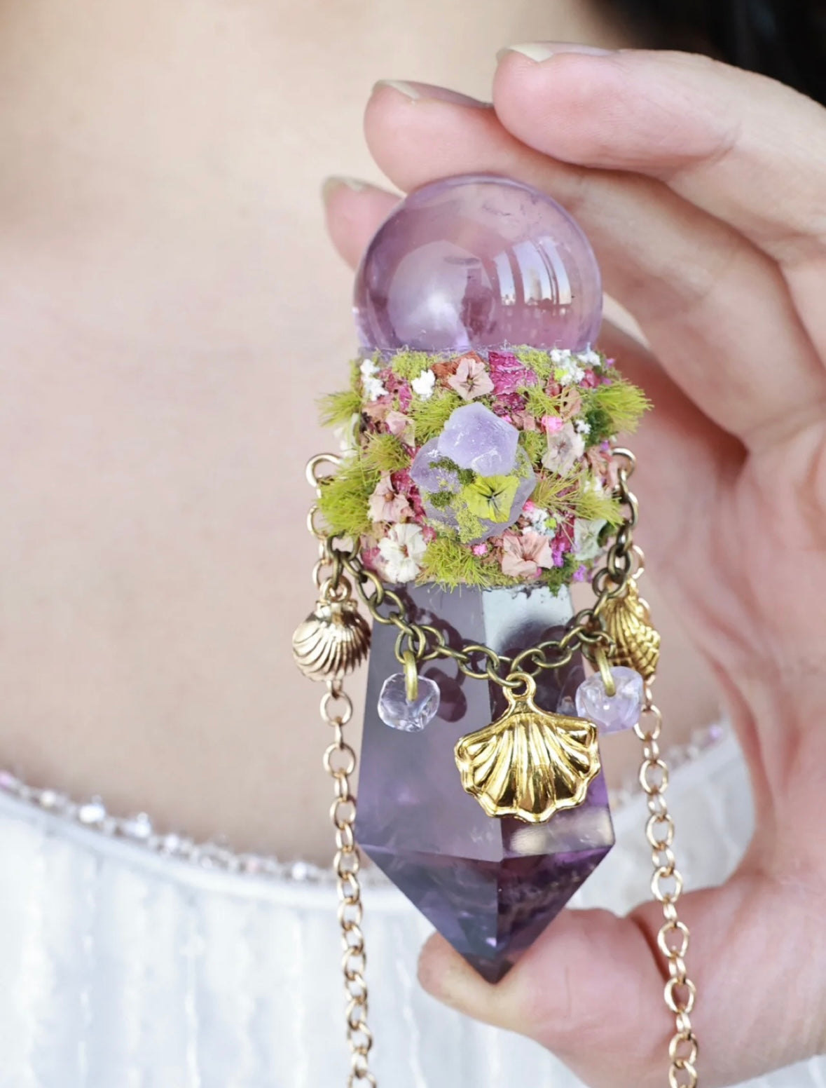 Tibetan Hand-Knotted Amethyst Wand Necklace – Mystical Garden of Spirit